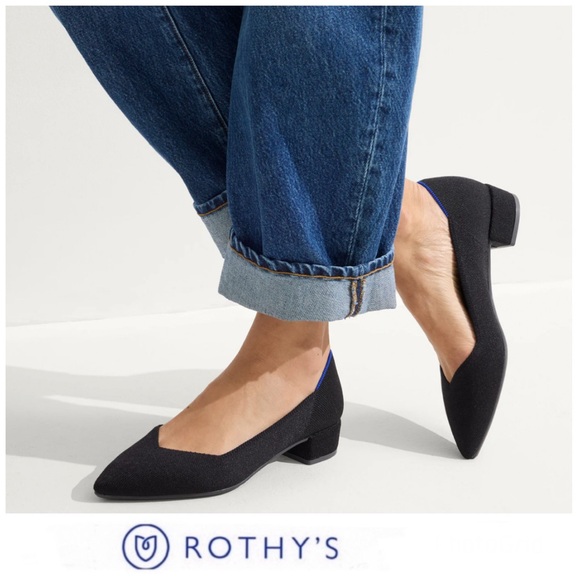 ROTHY’S The High Point Black Flexible Slip On Pointed Toe Low Heels Sz 9.5 NWOB - Picture 1 of 14
